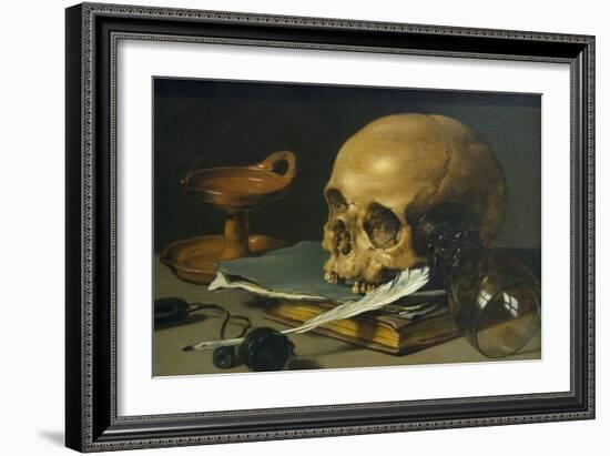 Still Life with a Skull and a Writing Quill, 1628-Pieter Claesz-Framed Premium Giclee Print