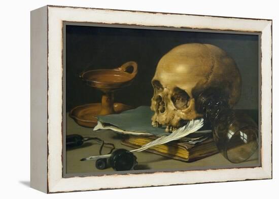 Still Life with a Skull and a Writing Quill, 1628-Pieter Claesz-Framed Stretched Canvas