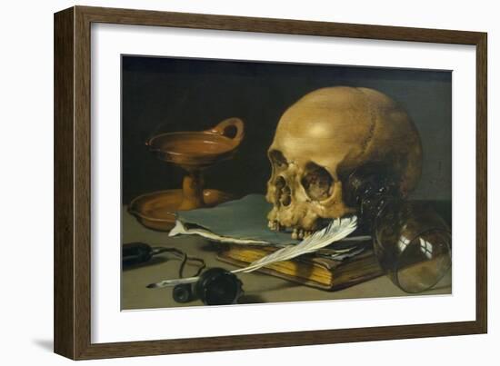 Still Life with a Skull and a Writing Quill, 1628-Pieter Claesz-Framed Art Print