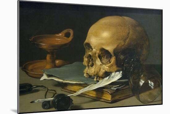 Still Life with a Skull and a Writing Quill, 1628-Pieter Claesz-Mounted Art Print