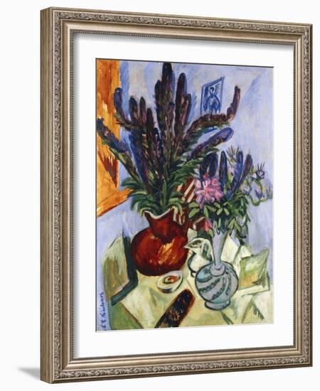 Still Life with a Vase of Flowers; Stilleben Mit Blumenvasen, 1912-Ernst Ludwig Kirchner-Framed Giclee Print