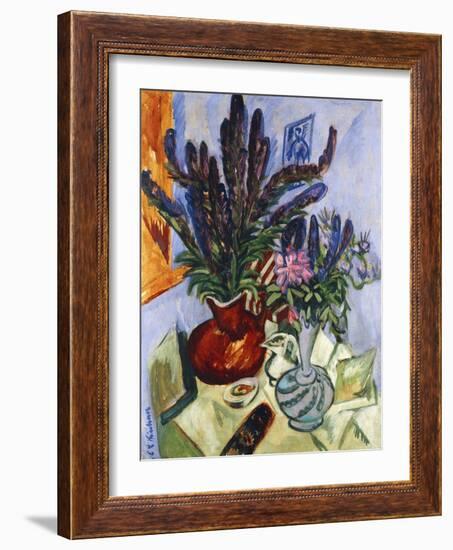 Still Life with a Vase of Flowers; Stilleben Mit Blumenvasen, 1912-Ernst Ludwig Kirchner-Framed Giclee Print