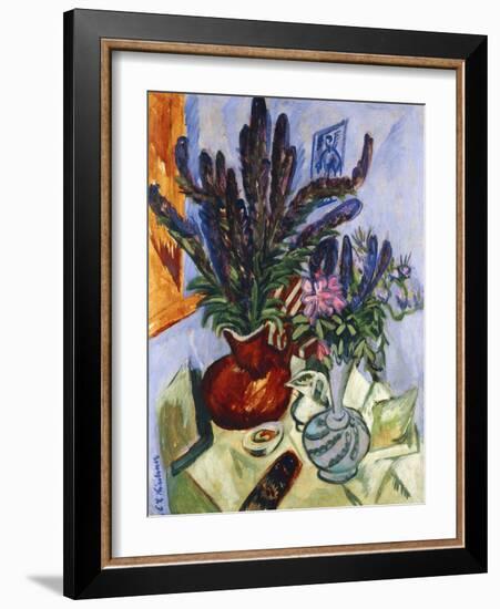 Still Life with a Vase of Flowers; Stilleben Mit Blumenvasen, 1912-Ernst Ludwig Kirchner-Framed Giclee Print