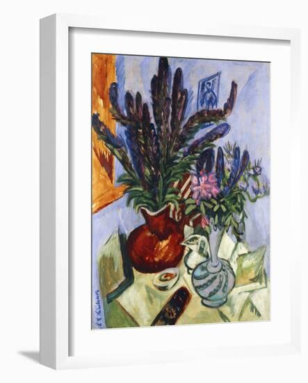 Still Life with a Vase of Flowers; Stilleben Mit Blumenvasen, 1912-Ernst Ludwig Kirchner-Framed Giclee Print