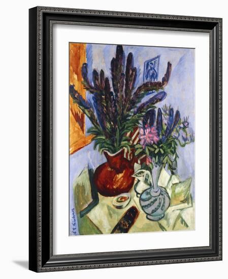 Still Life with a Vase of Flowers; Stilleben Mit Blumenvasen, 1912-Ernst Ludwig Kirchner-Framed Giclee Print