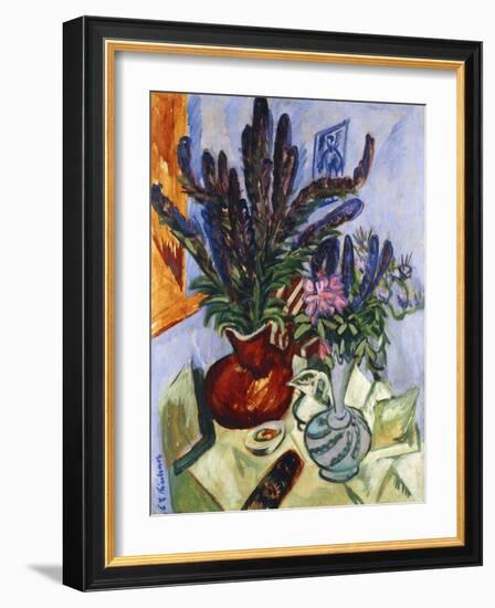 Still Life with a Vase of Flowers; Stilleben Mit Blumenvasen, 1912-Ernst Ludwig Kirchner-Framed Giclee Print