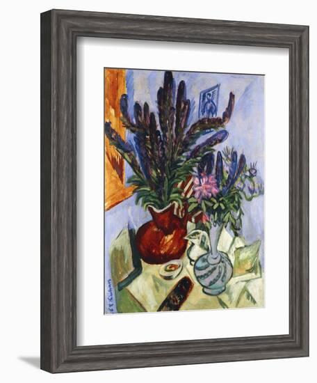 Still Life with a Vase of Flowers; Stilleben Mit Blumenvasen, 1912-Ernst Ludwig Kirchner-Framed Giclee Print