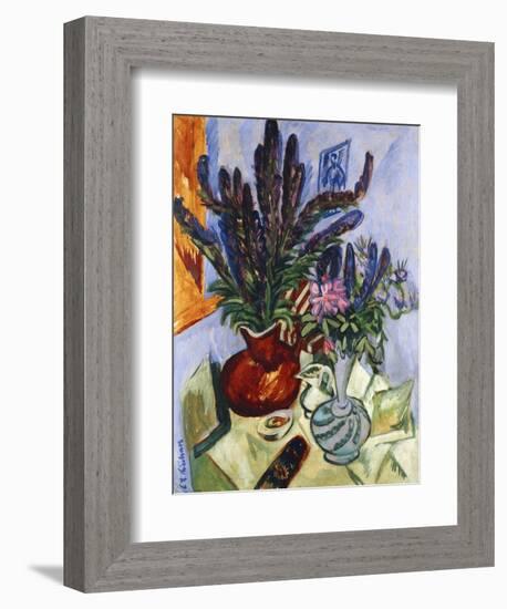 Still Life with a Vase of Flowers; Stilleben Mit Blumenvasen, 1912-Ernst Ludwig Kirchner-Framed Giclee Print