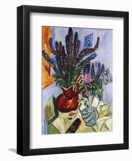 Still Life with a Vase of Flowers; Stilleben Mit Blumenvasen, 1912-Ernst Ludwig Kirchner-Framed Giclee Print