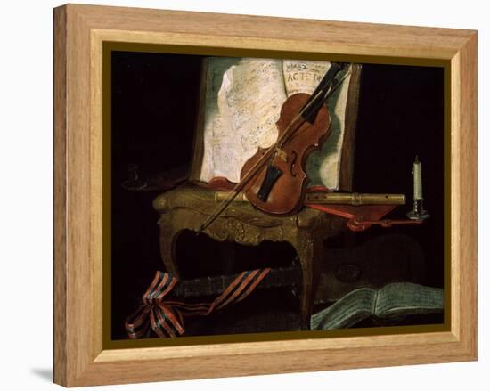 Still Life with a Violin, 19th Century-Pierre Justin Ouvrie-Framed Premier Image Canvas