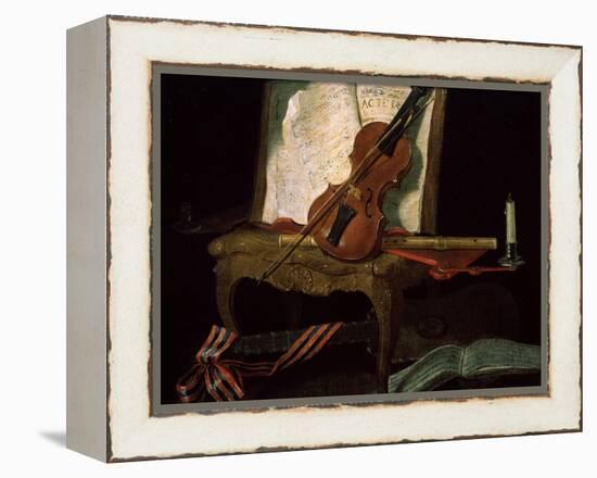 Still Life with a Violin, 19th Century-Pierre Justin Ouvrie-Framed Premier Image Canvas