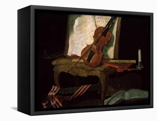 Still Life with a Violin, 19th Century-Pierre Justin Ouvrie-Framed Premier Image Canvas