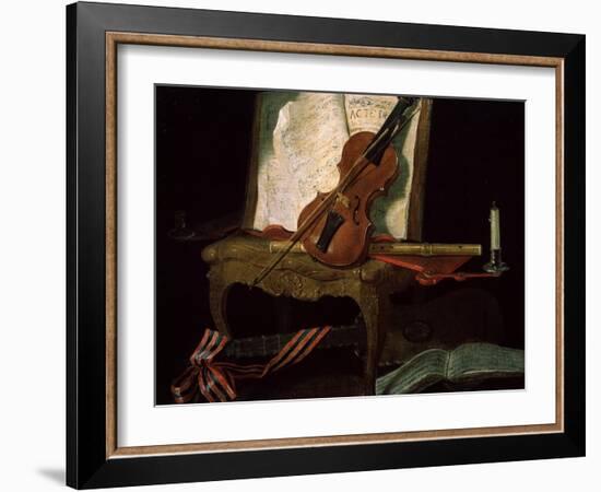 Still Life with a Violin, 19th Century-Pierre Justin Ouvrie-Framed Giclee Print