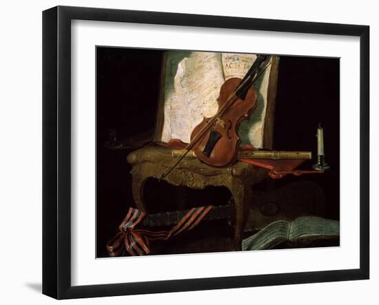 Still Life with a Violin, 19th Century-Pierre Justin Ouvrie-Framed Giclee Print