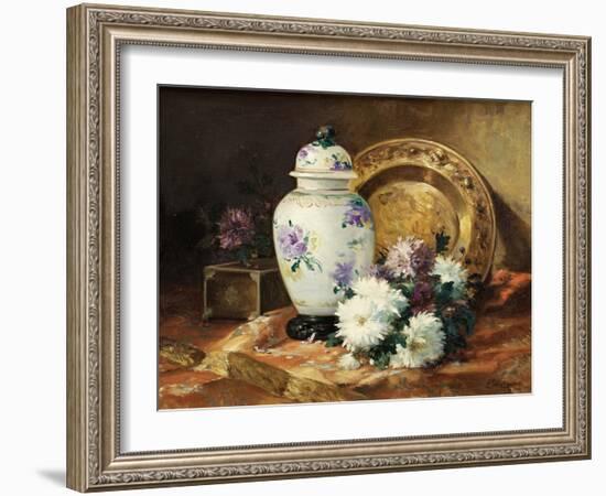 Still Life with an Urn and Mums-Eugene Henri Cauchois-Framed Giclee Print