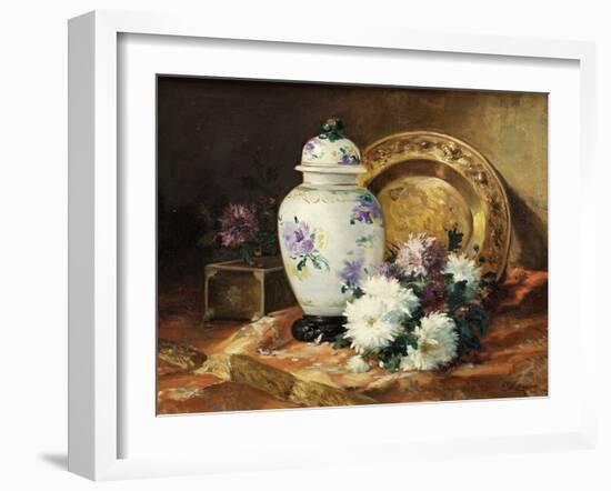 Still Life with an Urn and Mums-Eugene Henri Cauchois-Framed Giclee Print