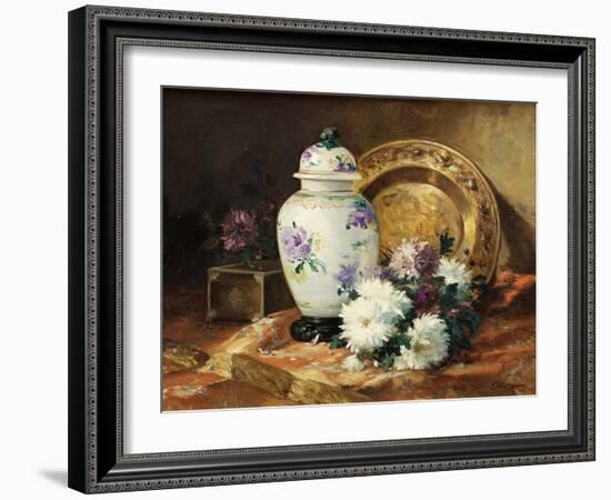 Still Life with an Urn and Mums-Eugene Henri Cauchois-Framed Giclee Print