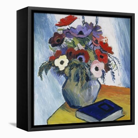 Still-Life with Anemones and Blue Book, 1911-August Macke-Framed Premier Image Canvas