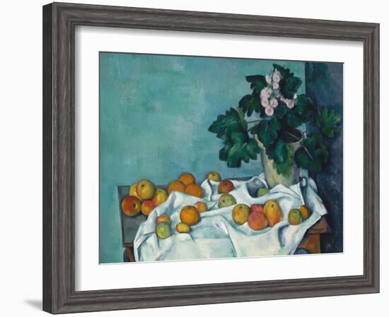 Still Life with Apples and a Pot of Primroses, c.1890-Paul Cezanne-Framed Giclee Print