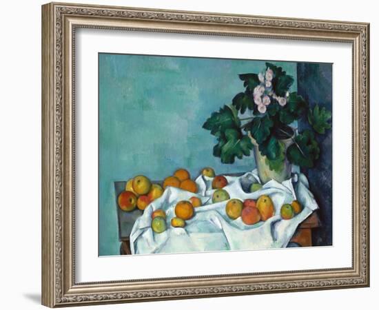 Still Life with Apples and a Pot of Primroses-Paul Cézanne-Framed Art Print