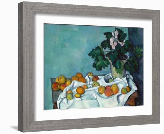 Still Life with Apples and a Pot of Primroses-Paul Cézanne-Framed Art Print