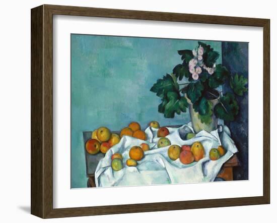 Still Life with Apples and a Pot of Primroses-Paul Cézanne-Framed Art Print