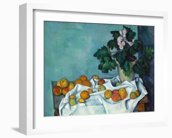 Still Life with Apples and a Pot of Primroses-Paul Cézanne-Framed Art Print