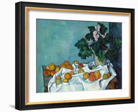 Still Life with Apples and a Pot of Primroses-Paul Cézanne-Framed Art Print