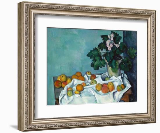 Still Life with Apples and a Pot of Primroses-Paul Cézanne-Framed Premium Giclee Print