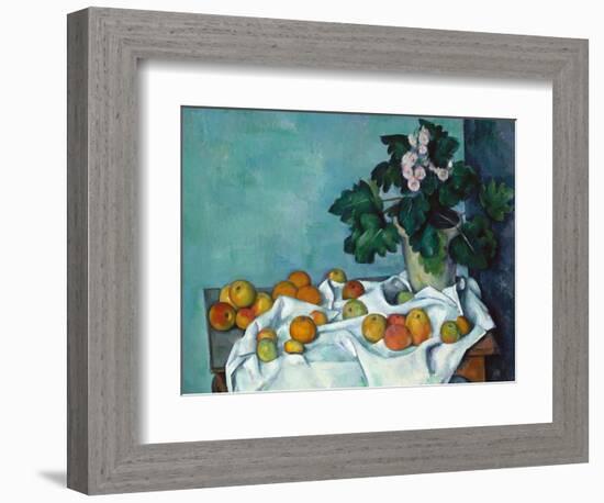 Still Life with Apples and a Pot of Primroses-Paul Cézanne-Framed Premium Giclee Print