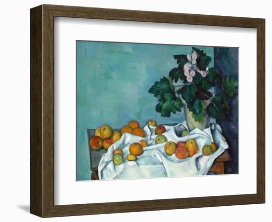 Still Life with Apples and a Pot of Primroses-Paul Cézanne-Framed Premium Giclee Print