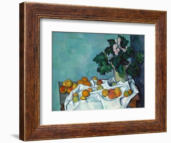 Still Life with Apples and a Pot of Primroses-Paul Cézanne-Framed Premium Giclee Print