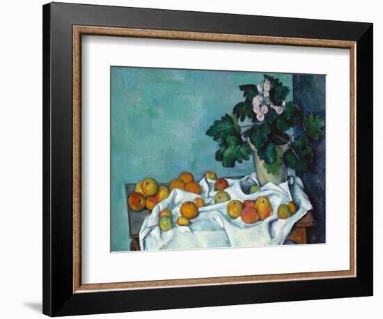 Still Life with Apples and a Pot of Primroses-Paul Cézanne-Framed Premium Giclee Print