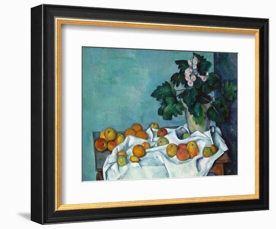 Still Life with Apples and a Pot of Primroses-Paul Cézanne-Framed Premium Giclee Print