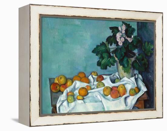 Still Life with Apples and a Pot of Primroses-Paul Cézanne-Framed Stretched Canvas