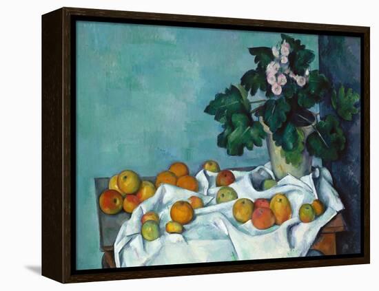 Still Life with Apples and a Pot of Primroses-Paul Cézanne-Framed Stretched Canvas