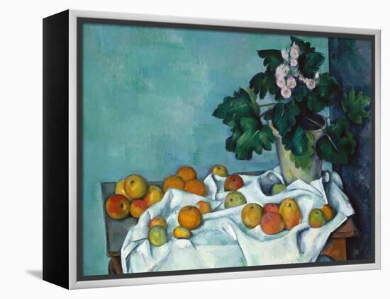 Still Life with Apples and a Pot of Primroses-Paul Cézanne-Framed Stretched Canvas