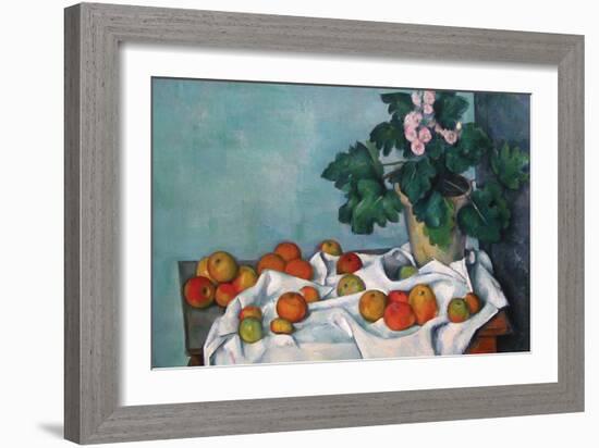 Still Life with Apples and a Pot of Primroses-Paul Cézanne-Framed Art Print