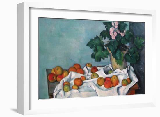 Still Life with Apples and a Pot of Primroses-Paul Cézanne-Framed Art Print