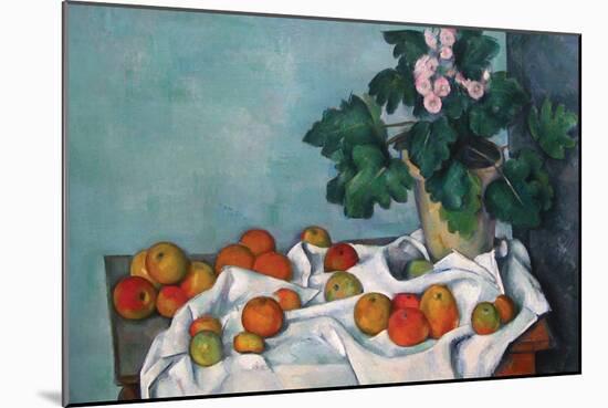 Still Life with Apples and a Pot of Primroses-Paul Cézanne-Mounted Art Print
