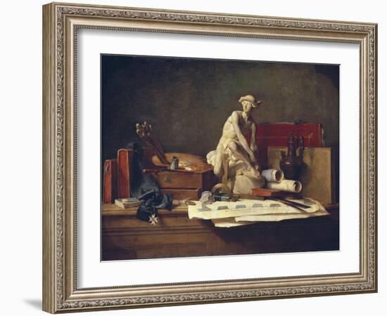 Still Life with Attributes of the Arts-Jean-Baptiste Simeon Chardin-Framed Art Print