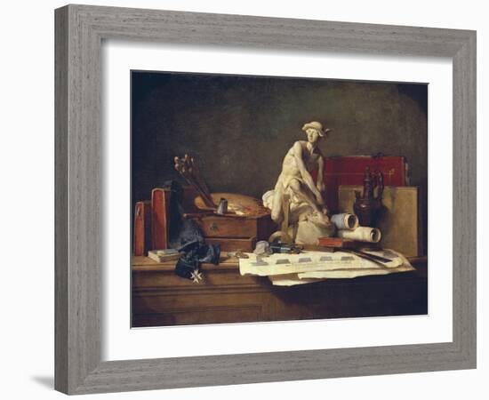 Still Life with Attributes of the Arts-Jean-Baptiste Simeon Chardin-Framed Art Print