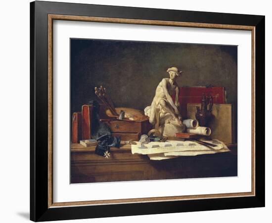 Still Life with Attributes of the Arts-Jean-Baptiste Simeon Chardin-Framed Art Print