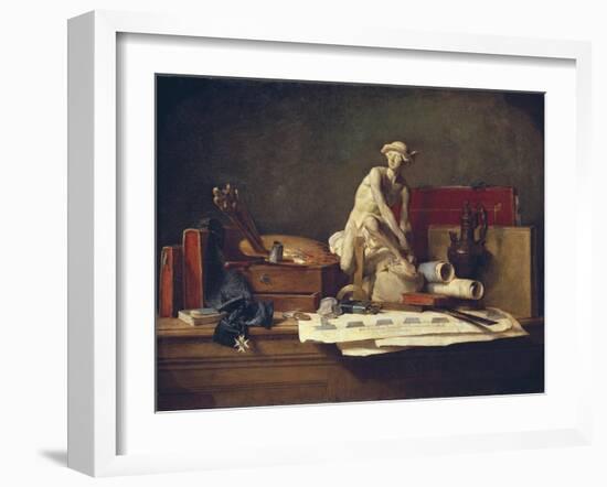 Still Life with Attributes of the Arts-Jean-Baptiste Simeon Chardin-Framed Art Print