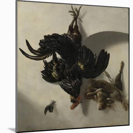 Still Life with Black Rooster and Two Rabbits-Cornelis Lelienbergh-Mounted Art Print