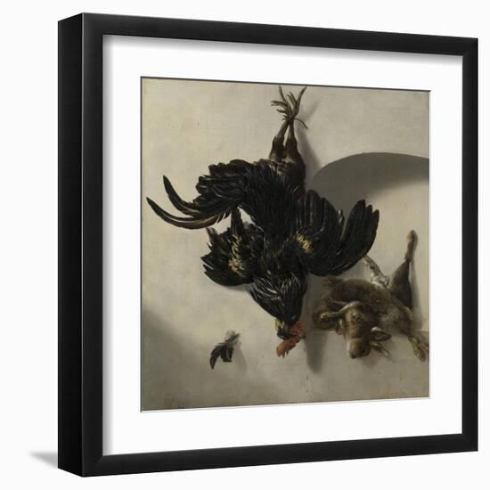 Still Life with Black Rooster and Two Rabbits-Cornelis Lelienbergh-Framed Art Print