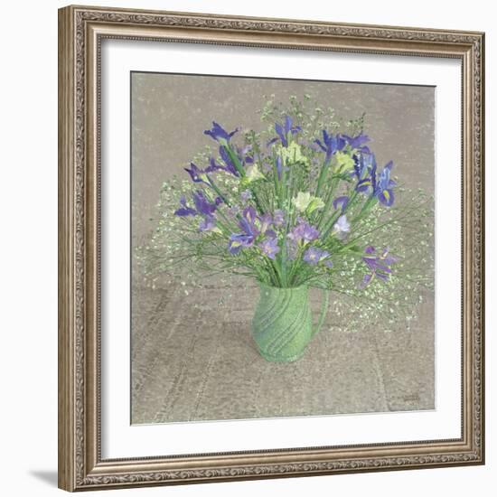 Still Life with Blue and White Freesias, Iris and Michaelmas Daisies-Maurice Sheppard-Framed Giclee Print