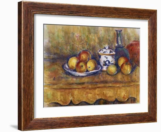 Still Life with Blue Bottle and Sugar Bowl-Paul Cézanne-Framed Giclee Print