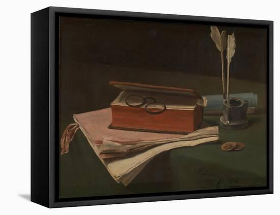 Still Life with Book, Papers and Inkwell, 1876-François Bonvin-Framed Premier Image Canvas