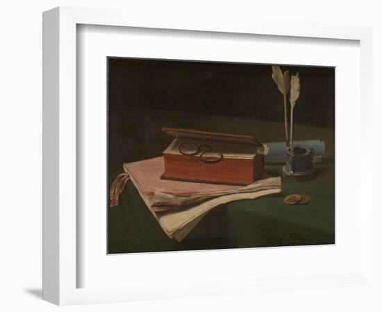 Still Life with Book, Papers and Inkwell, 1876-François Bonvin-Framed Giclee Print